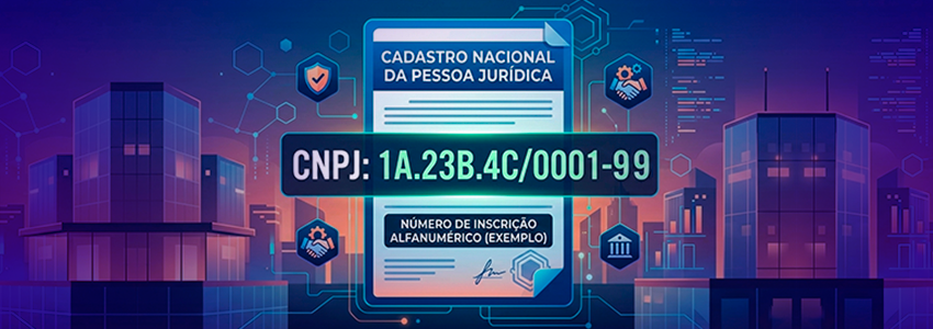 Exemplo do novo formato de CNPJ alfanumérico exibindo letras e números misturados.